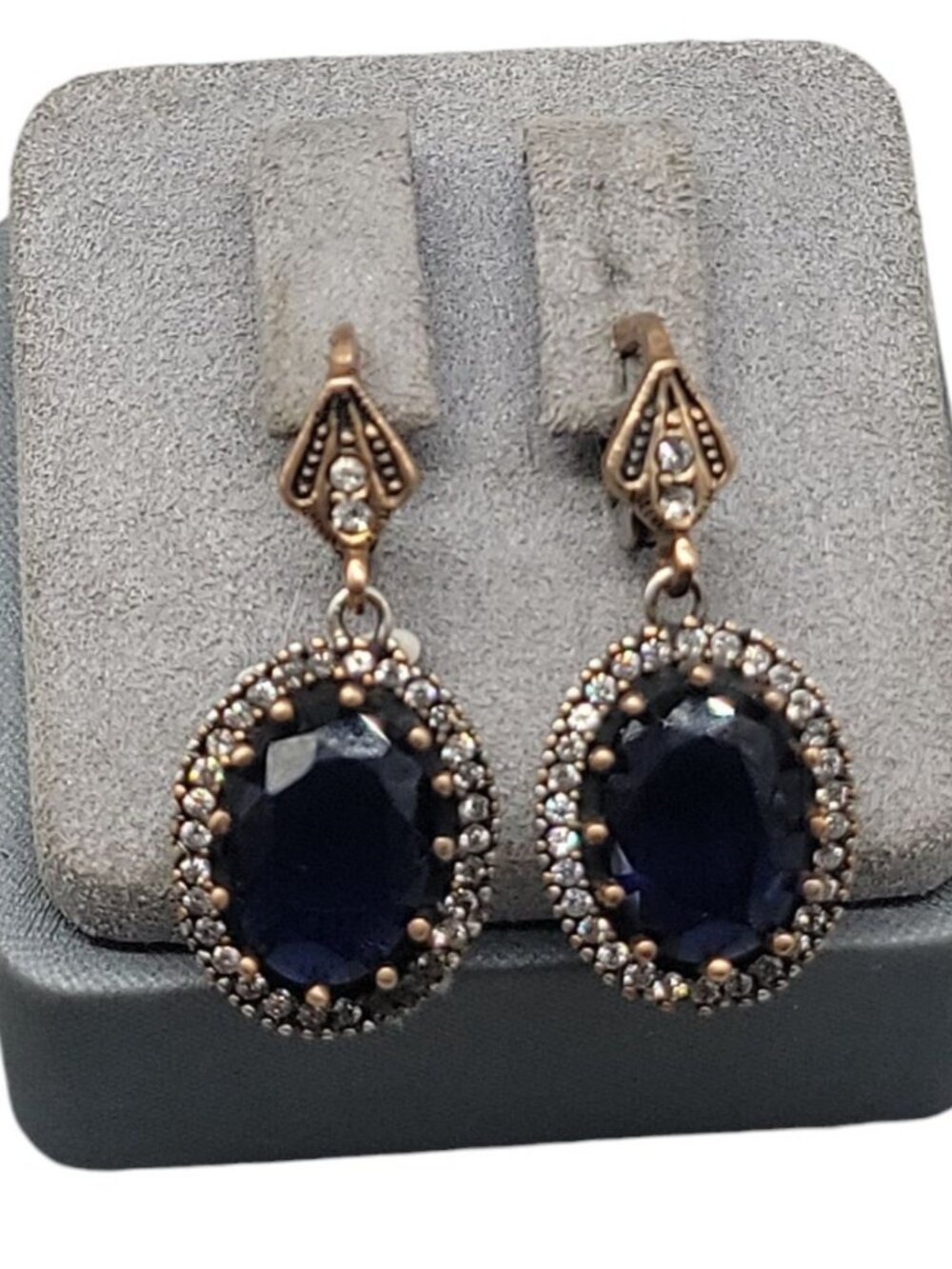 Vtg Turkish Ottoman Sterling Silver Blue Glass Drop Earrings Hürrem Sultan 925